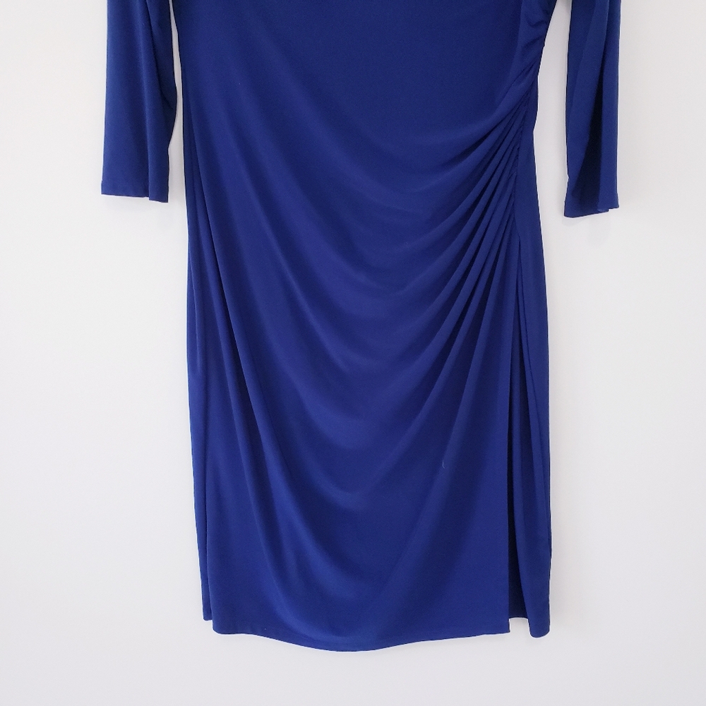 Ralph Lauren Navy Blue Faux Wrap Jersey Long Sleeve Dress Stretchy Size 14 - Picture 10 of 13